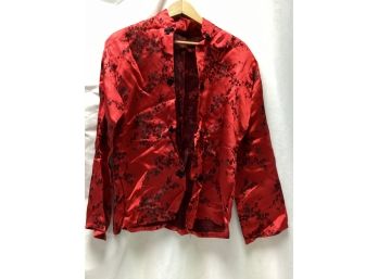 Vintage Red/black Satin Kimono Top With Black Satin Pants