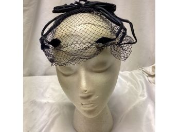 1950s Union Made Black Bow Veil Fascinator Hat