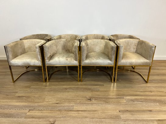 NEW! Modshop 6 Lisbon Cowhide Dining Chairs With Shiny Brass Frame