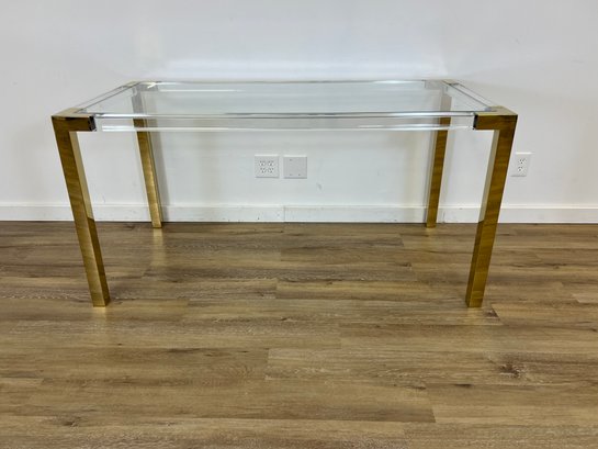 New! Modshop Trousdale Glasstop Desk With Lucite & Brass Base