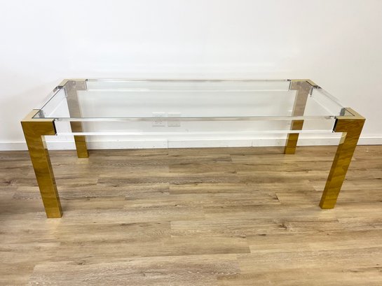 New! Modshop Glasstop Dining Table With Lucite And Brass Frame