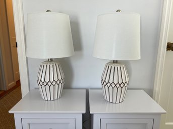 Pair Of Brown And White Ceramic Table Lamps