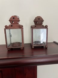 Pair Of Tin Tea Light Candle Holder