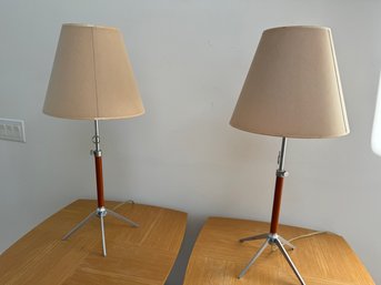 Pair Of Chrome And Leather Table Lamps