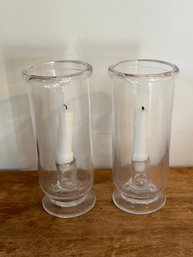 Pair Of Hand Blown Glass Candle Holders