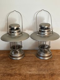 Pair Of Silver Metal Lanterns