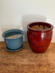 Lot Of Two Glazed Flower Pots