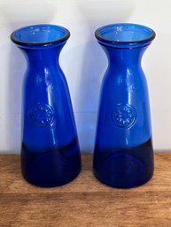 Pair Of Blue Milk Jug Vases