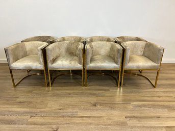 NEW! Modshop 8 Lisbon Cowhide Dining Chairs With Shiny Brass Frame