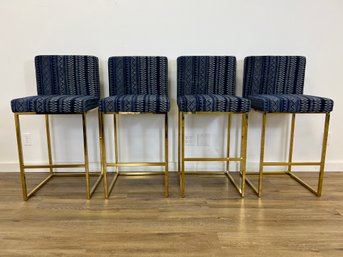 NEW! Modshop Set Of 4 Blue Upholstered Barstools