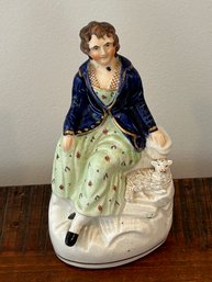 Staffordshire Figurine Of Lady With Lamb