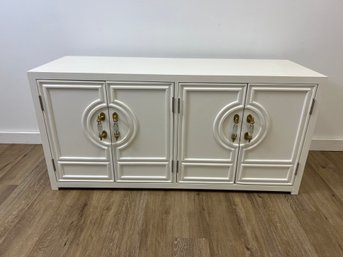 NEW! Modshop Canes White Credenza Cabinet With Lucite Handles Brass Hardware