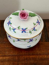 Herend Hungary Small Porcelain Bowl With Rose Handle