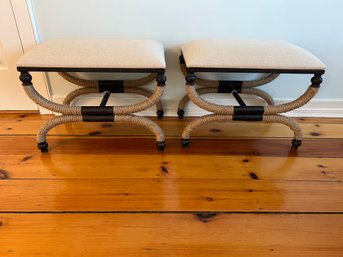 Pair Of Uttermost Metal And Rope Upholstered Benches