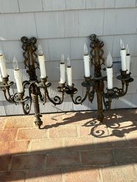 Pair Of Brass Candle Wall Sconces