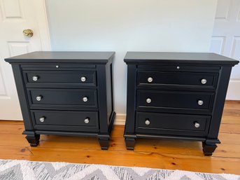 Pair Of Black Three Drawer Nightstands