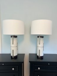 Pair Of Granulated Marble Modern Lamps