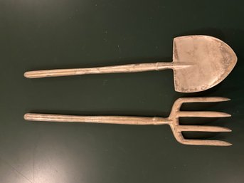 Decorative Silver Pitchfork And Shovel