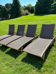 Wood And Wicker Outdoor Lounge Chairs With Side Tray