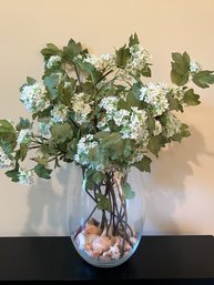 Vase With Seashells And Artificial Hydrangeas