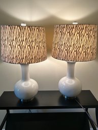 Pair Of Ceramic Lamps With Zebra Print Shade