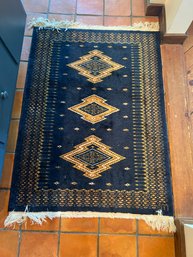 Small 3'x4' Wool Mexican Navy And Gold Area Rug