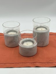 Set Of 3 Marble Candle Holders With Glass Inserts