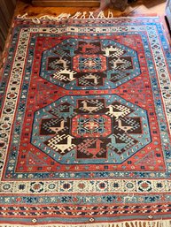 7' X 5' Antique Hand Knotted Area Rug Red And Blue