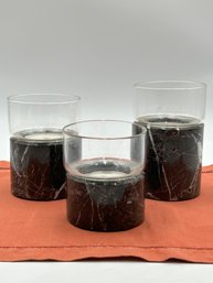 Set Of 3 Marble Candle Holders With Glass Inserts