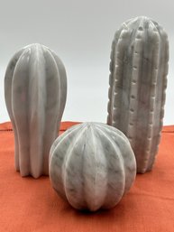 Hand Carved White Marble Cactus Set Of 3