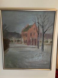 Oil On Canvas Signed In Russian Pink House