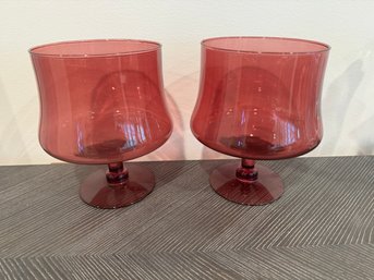 Pair Of Cranberry Glass Compotes