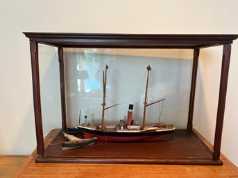 Antique Boat Model In Display Case 'emily'