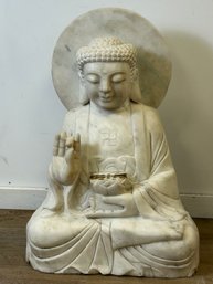 Large White Jade Burmese Buddha With Lotus And Manji