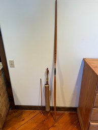 Ben Pearson Long Bow With 5 Metal Tip Arrows And Case Stand