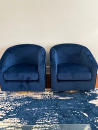 Pair Of Blue Velvet Sunpan Chairs