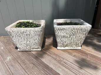 Pair Of Cement Square Planters In Faux Bois Finish