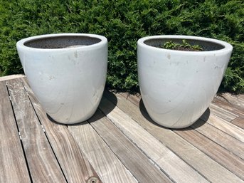 Pair Of 2 White Ceramic Planters