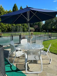 White Aluminum And Glass Patio Set With Umbrella