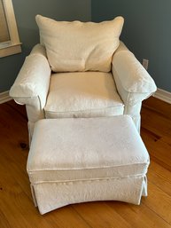 White Upholstered Chair And Ottoman By Rowe