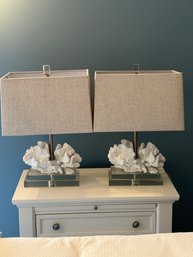 Pair Of Faux Coral And Lucite Lamps