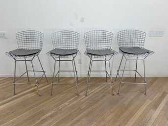 Set Of 4 Bertoia Stainless Steel Counter Height Kitchen Stools With Leather Pads