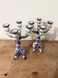 Pair Of Itaipava Saint Etienne Blue And White Candleabras