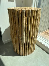 Tall Round End Table Natural Wood