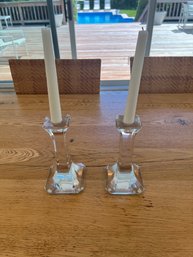 Pair Of Orrefors 8' Crystal Candlesticks