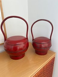 Set Of 2 Red Chinese Wedding Baskets