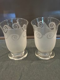 Pair Of Frosted Hurricane Candle Holders