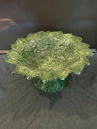 Italian Ceramic Leaf Pedestal Bowl