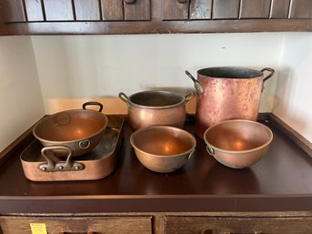 Lot Of 5 Copper Pots And Bowls