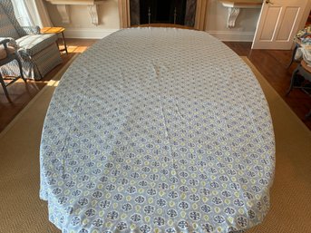 Custom Blue Green And White Patterned Round Tablecloth 80'